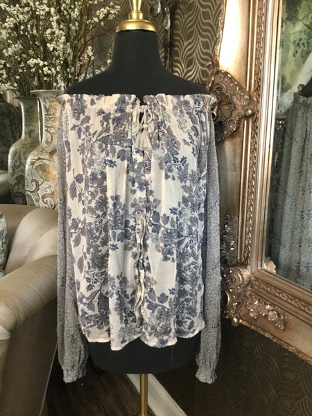 Free People cream taupe floral print top