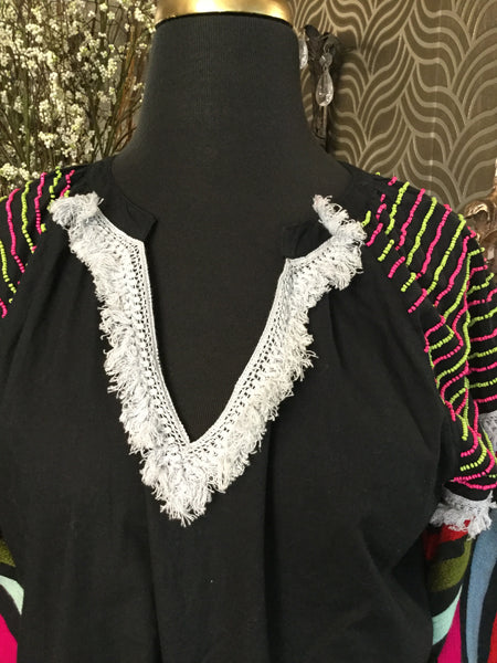 Chantik black multi chevron sleeve beaded dress
