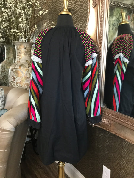 Chantik black multi chevron sleeve beaded dress