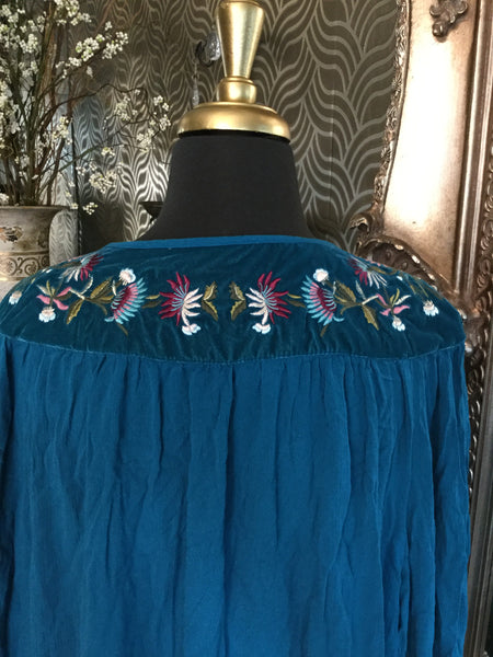 St John's Bay teal embroidered top