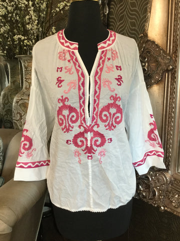 Chico's white pink embroidery top
