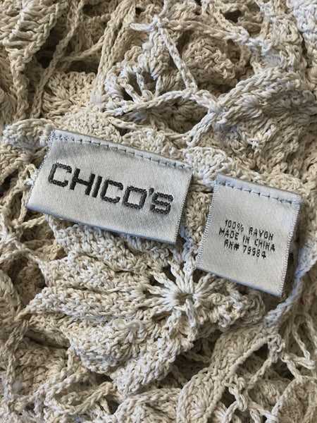 Chico's tan crochet tassle top