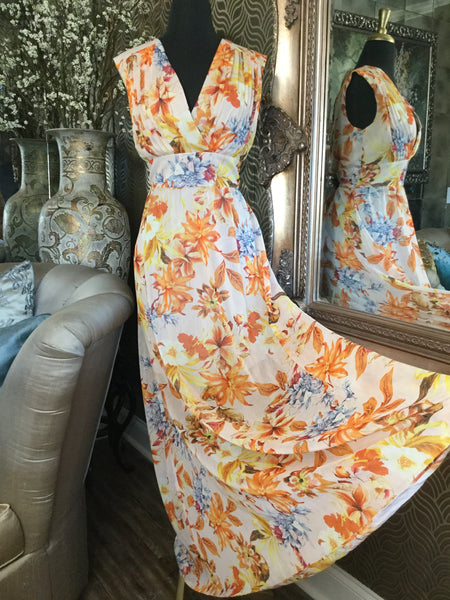 Guess cream multi orange floral dress