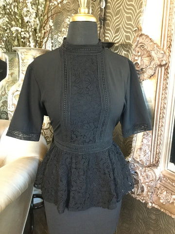 Zara black lace flare waist top