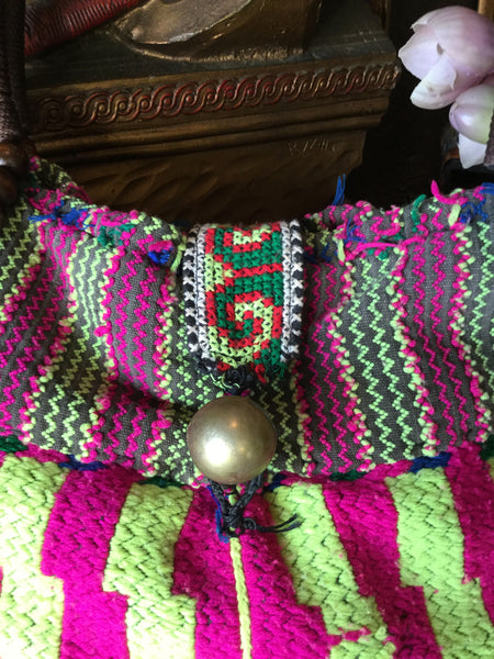 Embroidery wooden balls multi print handbag