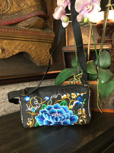 embroidery black blue floral crossbody