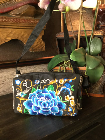 embroidery black blue floral crossbody