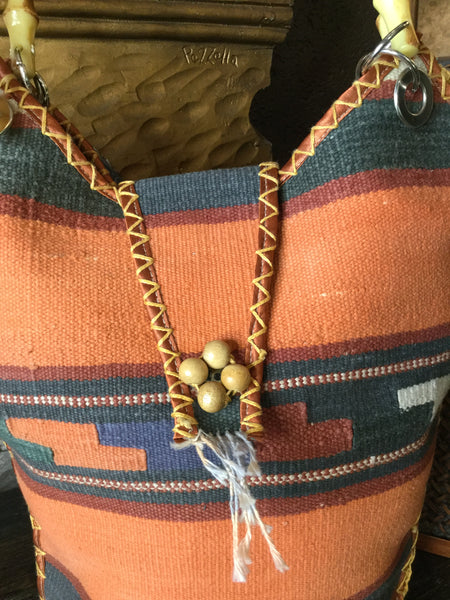 bamboo handle multi tribal handbag