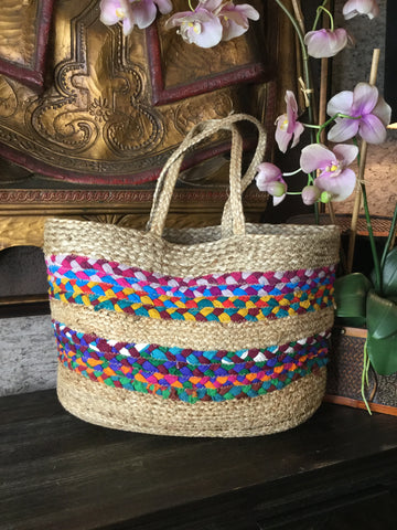 Straw tote multi hand craft handbag