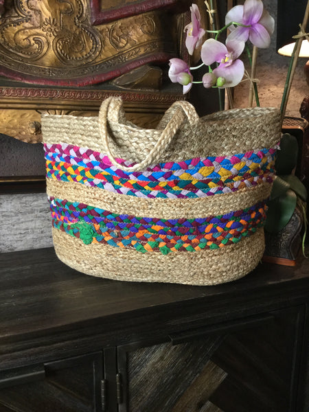 Straw tote multi hand craft handbag