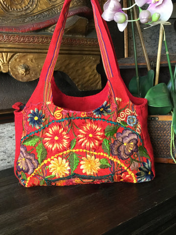 Mexican embroidered red handbag