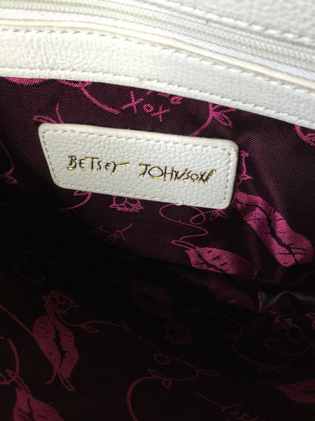 betsey johnson white strip floral handbag