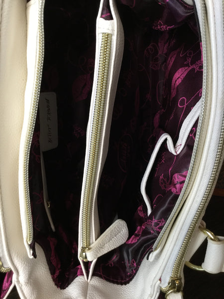 betsey johnson white strip floral handbag