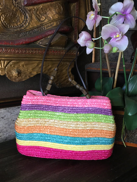 wicker rainbow straw handbag