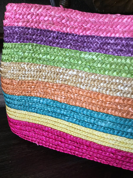 wicker rainbow straw handbag