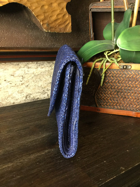 blue wicker woven clutch envelope handbag
