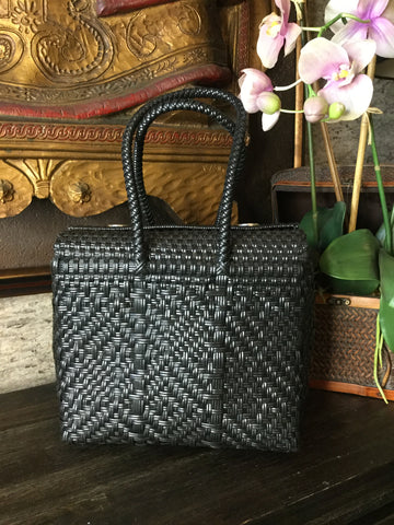 basket weave snap box handbag