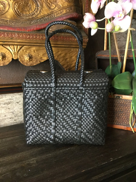 basket weave snap box handbag
