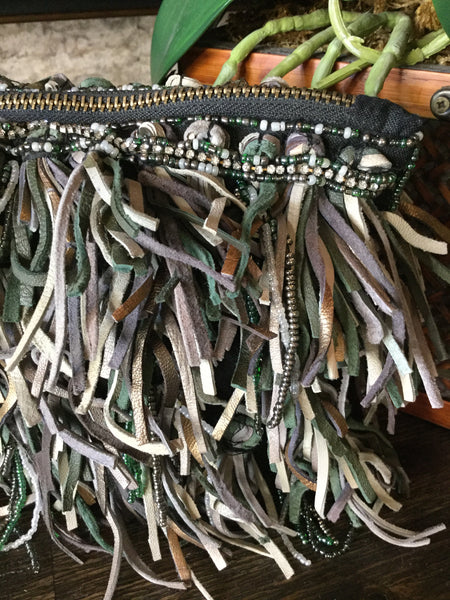 Anthropologie confetti leather fringe handbag