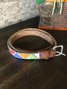 Maasai rawhide beaded leather belt