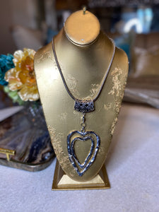 Vintage Double silver metal heart necklace
