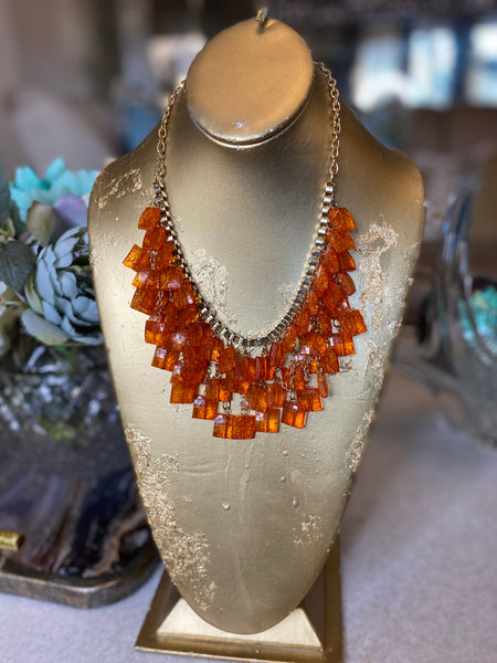 Vintage acrylic glass orange draped bracelet & necklace