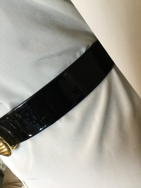 Vintage Gay Boyer black patent leather gold belt Sz S/M