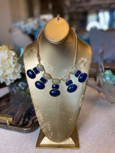NY Gold cream blue shape necklace