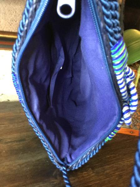 Woven blue rope handbag