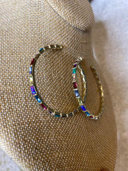 multi colorful gold hoops earrings