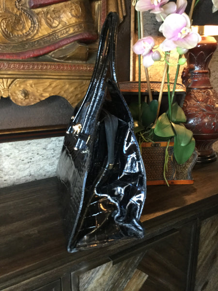 Italy black patent croc leather handbag
