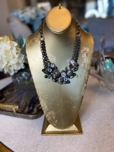 Vintage Pewter chain metal jewel necklace