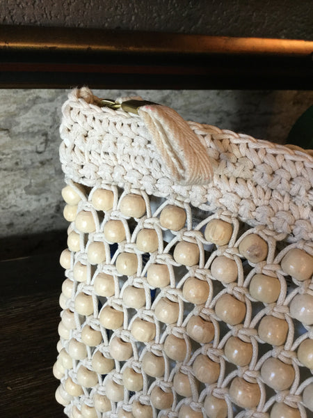 Wood beads woven  handbag