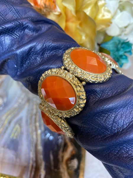 Vintage orange glass look gold bracelet