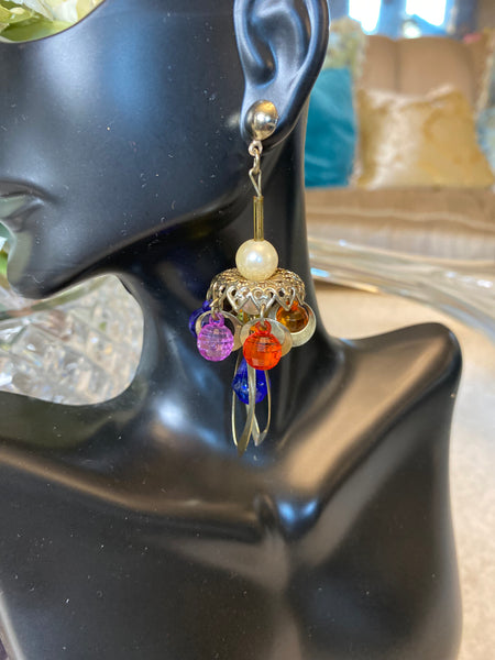Vintage 80's colorful glass umbrella earrings