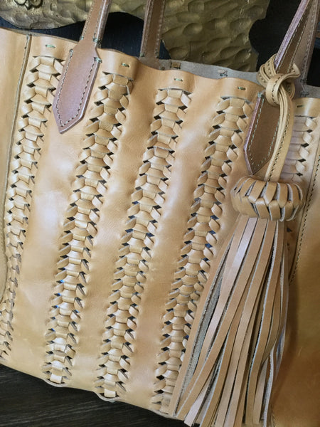 Tan leather tassel handbag