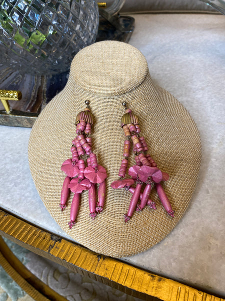 Vintage rose jelly fish wood draped earrings
