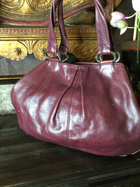 Wine leather hobo handbag