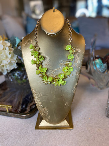 Floral metal lime green jewel necklace