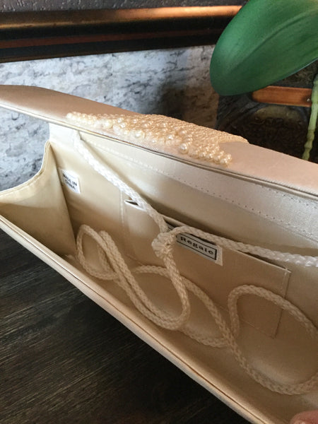 Vintage cream satin beaded handbag
