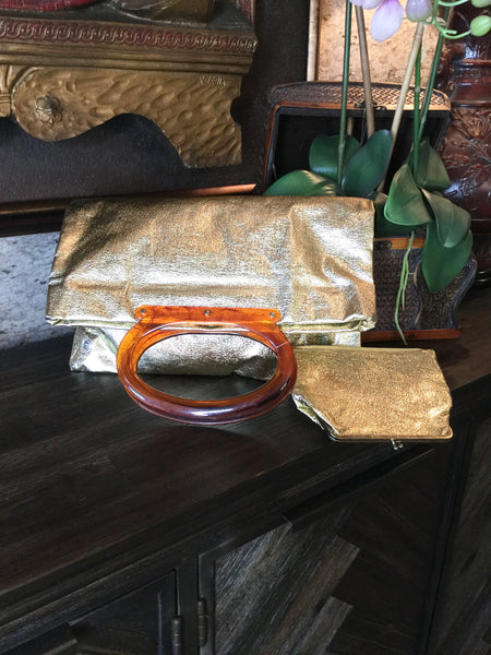 Vintage 60's gold foil convertible handbag
