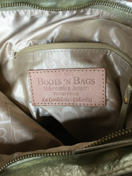 Boots N Bags gold metallic embossed handbag