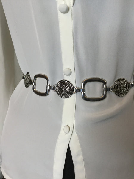 Vintage metal silver circle/square chain belt Sz XL