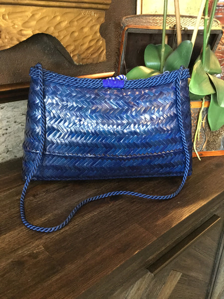 Woven blue rope handbag