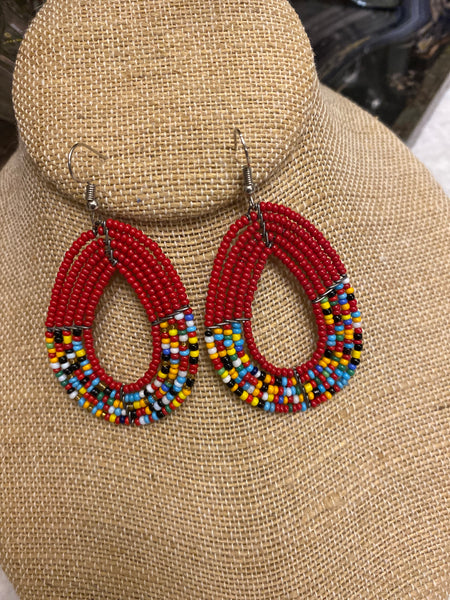 Red beaded teardrop earrings