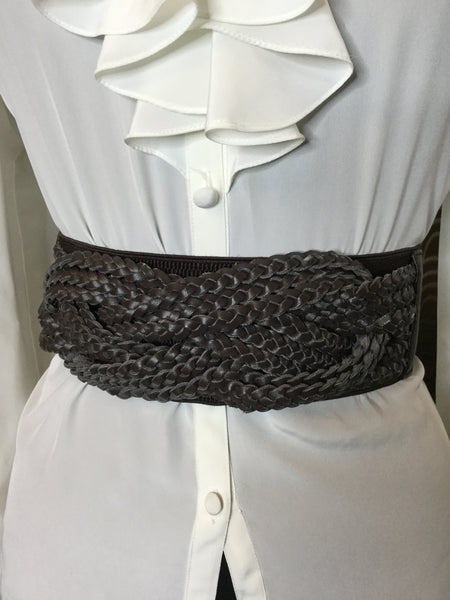 charming charlie brown v leather twirl braided belt Sz S/M