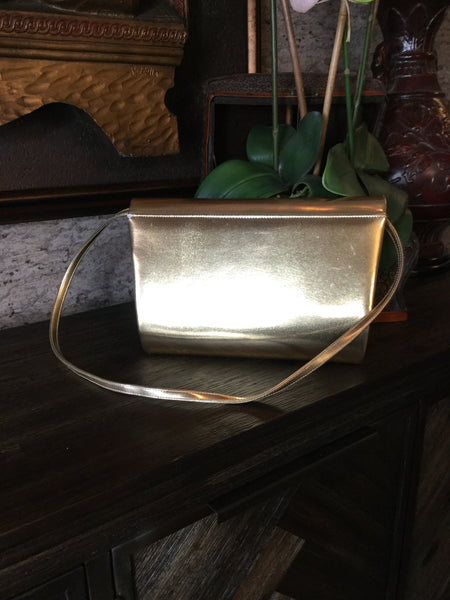 Gold metallic rose print handbag