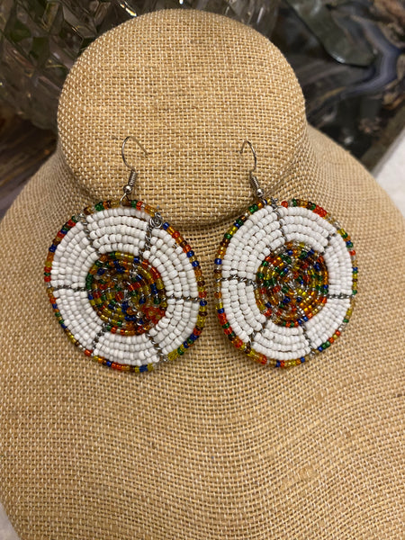 White rainbow beaded earrings