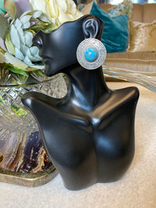 Vintage turquoise marble embossed metal earrings