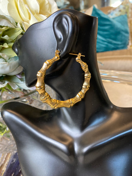 Gold bamboo hoop earrings